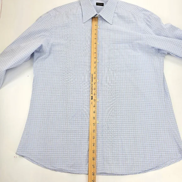 Quiet Luxury Valentino Roma Dress Shirt Men 17.5 Blue Check Italian - Picture 12 of 14